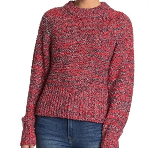 CURRENT ELLIOT WOMEN THE MOONSHINE SWEATER PULLOVER RED BLACK LONG SLEEVE Sz 0 - Picture 1 of 11